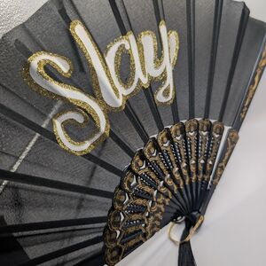 New! SLAY Black and Gold Decorative Fan